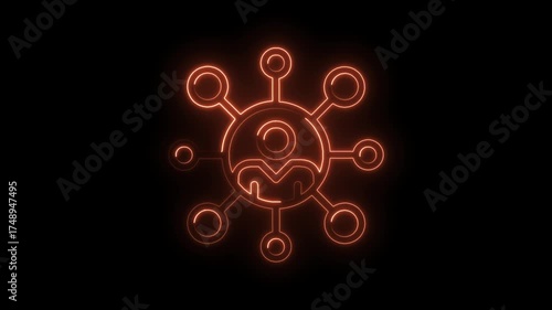 Glowing neon user network icon connecting people on black background animation