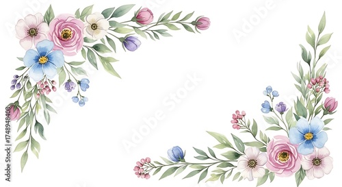 Elegant watercolour floral corners with soft, pastel color palette design