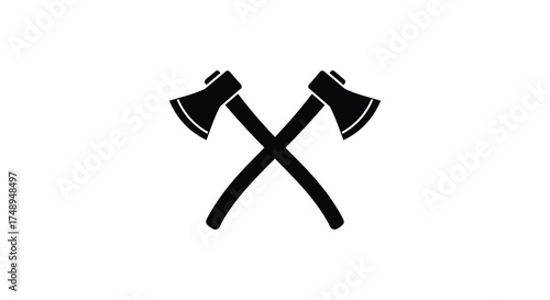 Rustic crossed axes icon symbol of strength and power simple minimalist silhouette on white silhouette