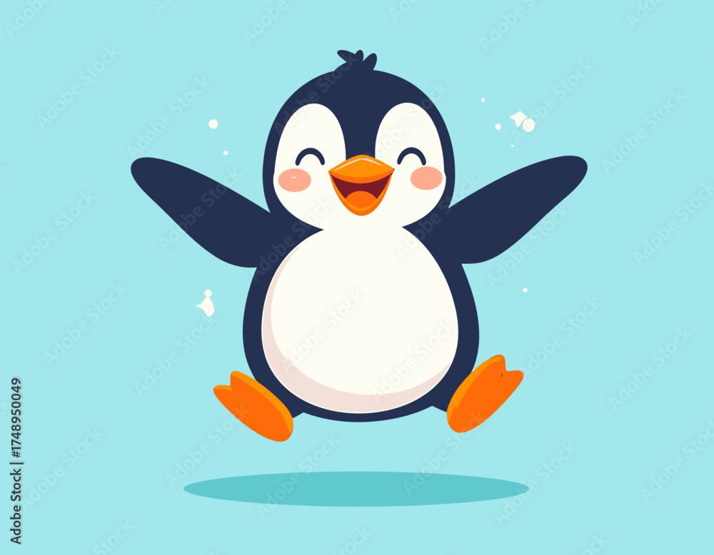 Naklejka premium Cute Penguin Jumping – Flat Vector Illustration