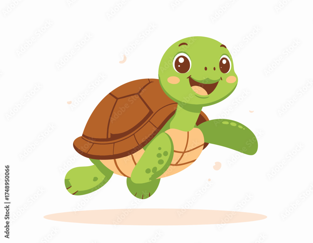 Fototapeta premium Cute Turtle Jumping – Flat Vector Illustration