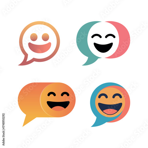 Laughing Chat Icon – Speech Bubble with Smiling Laugh Emoji Silhouette for Comedy, Messaging, and Fun Communication Logo
