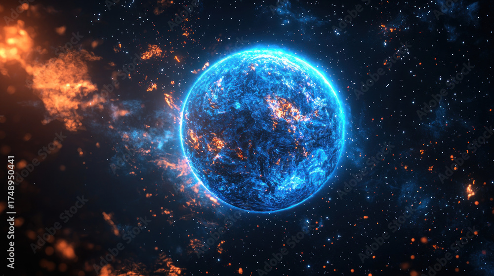 Obraz premium Burning planet space