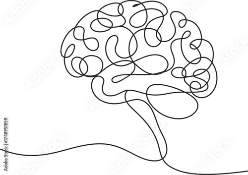 Abstract continuous line drawing of a human brain representing thought and intelligence