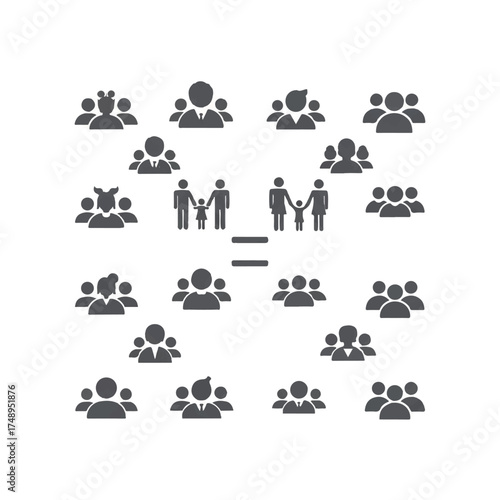 Diverse group of people uniting to form families in a symbolic representation of community and togetherness, promoting harmony and connection.