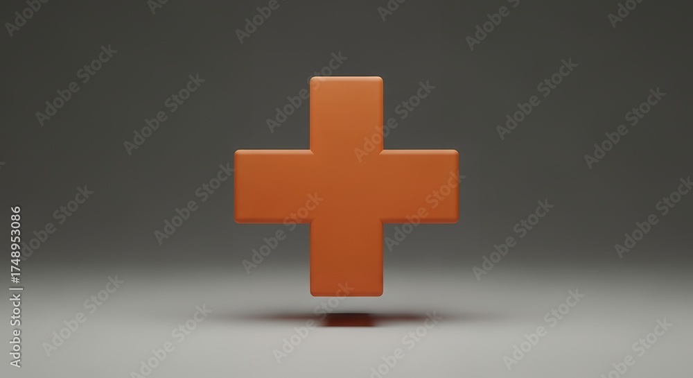 Obraz premium Floating Orange Plus Sign 3D Icon on Gray Background