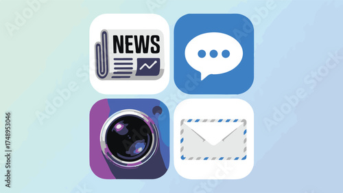 News chat camera mail icons news icon newspaper