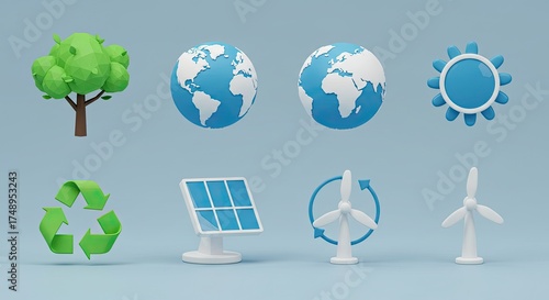 Embrace eco friendly sustainable living with a vibrant collection of renewable energy elements and symbols for a greener future today