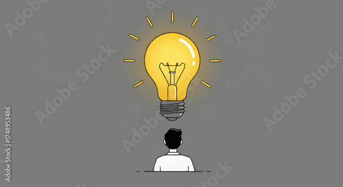 An inspired individual experiencing a breakthrough, with a radiant light bulb above their head representing a powerful idea or innovative solution