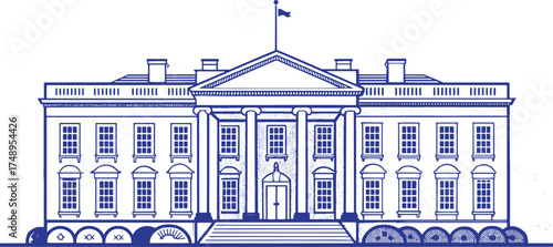 White House Vector Line Art Illustration for Education, Design, and Historical Projects – USA Landmark Washington DC Outline Drawing