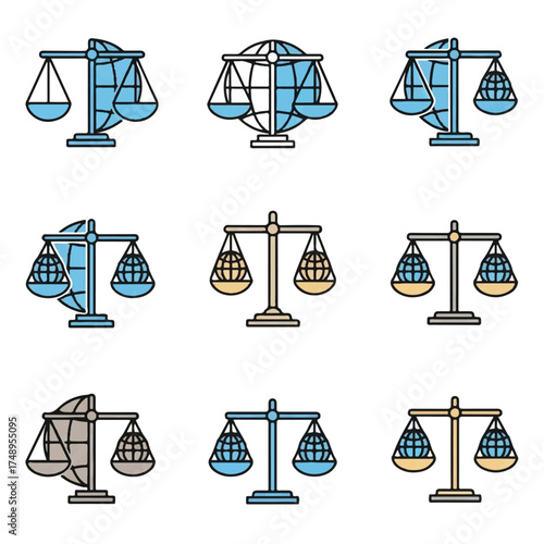 Scales of justice representing global law and fairness in a modern and minimalist style, symbolizing equality and balance in legal matters.