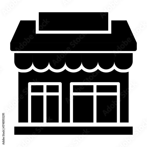 Storefront Building Facade With Awning Over Windows