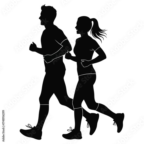 Vector art of silhouette of a man and woman running together