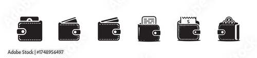 Leather wallet icon set, wallet Icon collection, wallet icon multiple styles, wallet glyph icon,   vector illustration eps