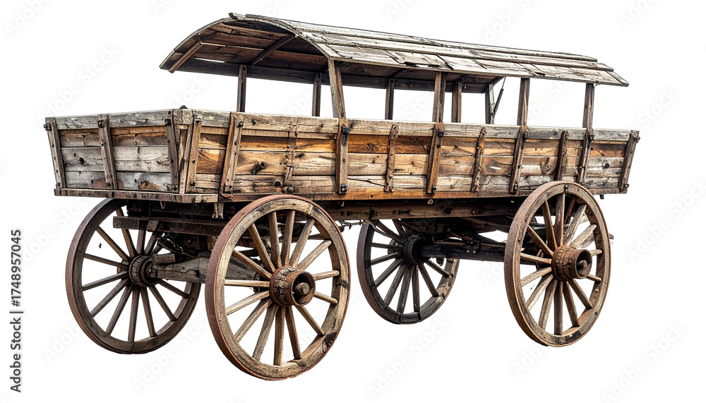 Fototapeta premium Old, wooden prairie wagon on black