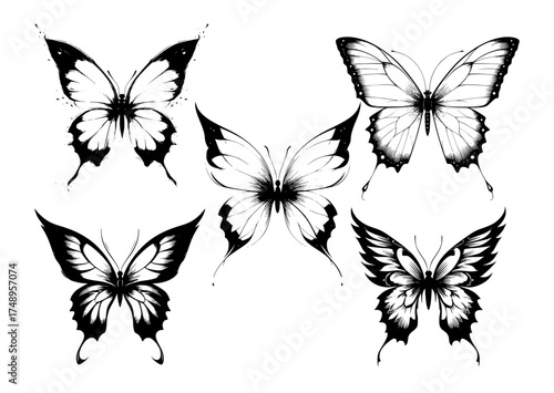 Elegant Monochrome Butterfly Silhouettes White Background