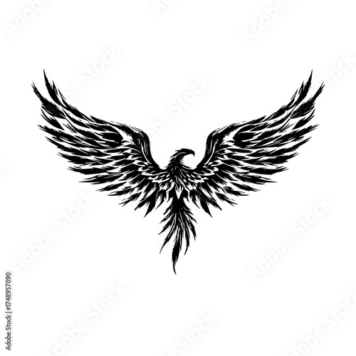Monochromatic Mythical Bird with Outstretched Wings