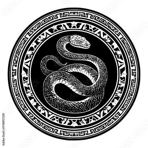 White Ornate Snake Emblem Stock