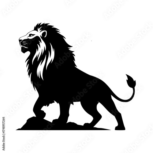 Majestic Monochrome Lion Silhouette Rocky Surface