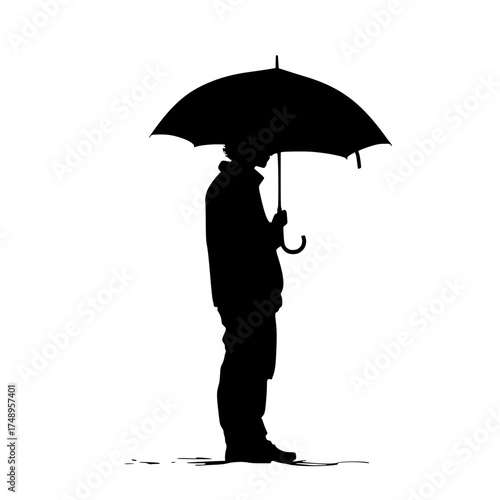 Silhouette Person with Umbrella Against Plain Background
