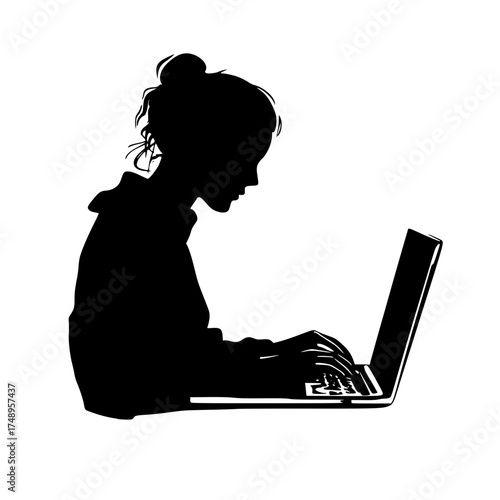 Silhouette Person Working Laptop Desk