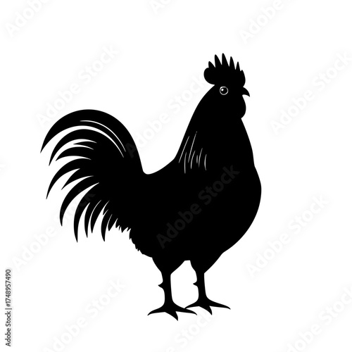 Silhouette Rooster with Curved Fanned Tail