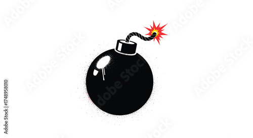 A classic black bomb with a burning fuse and sparks emanating from the ignition.