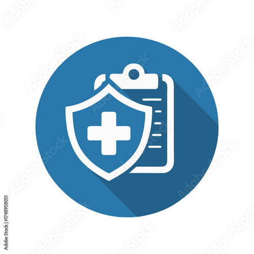 Secure medical records and health insurance protection showing shield with plus sign and clipboard for business healthcare solutions and digital safety