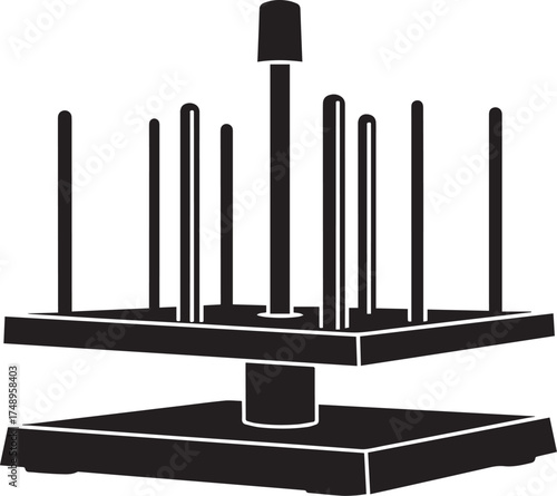 Detailed black silhouette of a multi-peg thread spool holder for craft and sewing organization.