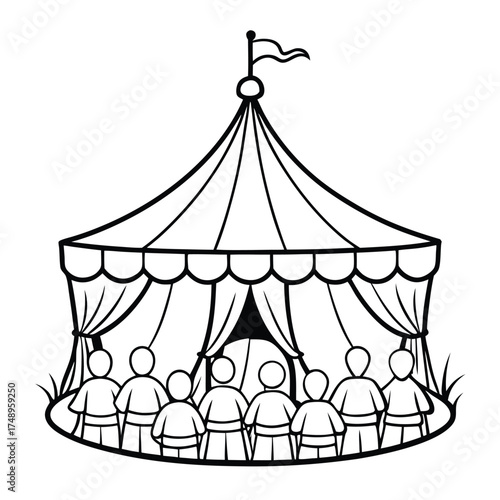 Intricate Coloring Page Featuring a Circus Tent Crowded with Spectators