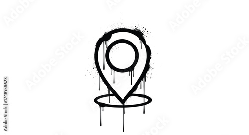 A grungy spray painted map marker icon suggesting urban exploration and street art discovery.