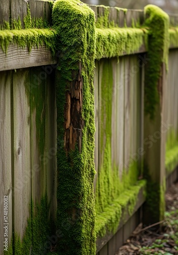 Wallpaper Mural Moss-Covered Wooden Fence Post - A Natural Texture. Torontodigital.ca