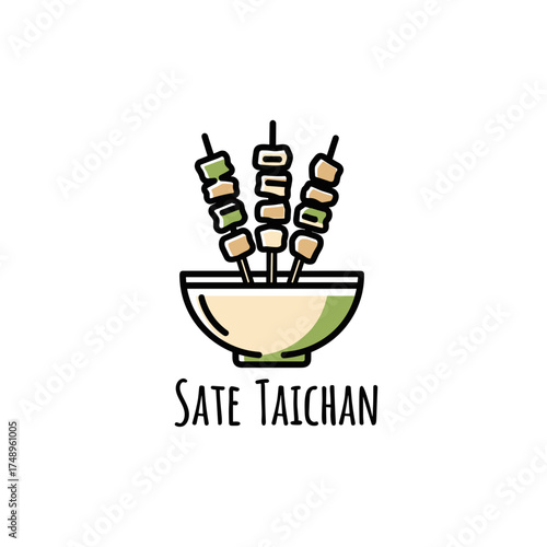 Sate Taichan Logo Icon Design with Skewers in a Bowl Minimalist Outline