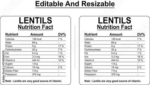 Nutritional information panel with Vitamin A sugars calcium and potassium data