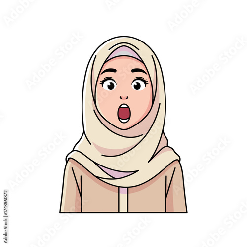 Amazed Muslim Woman in Hijab with Surprised Open Mouth Expression