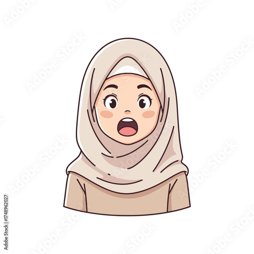 Wide-Eyed Surprised Muslim Woman in Hijab Close-Up