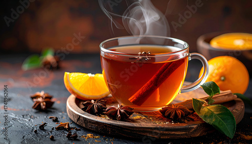 Steaming Hot Spiced Tea with Orange and Cinnamon.