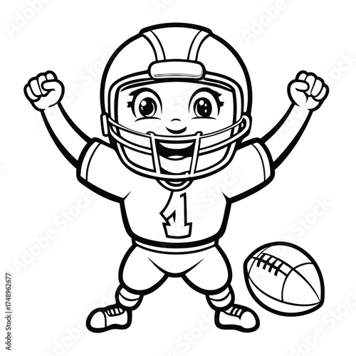 Coloring Page of a Football Player Exulting After Scoring a Touchdown