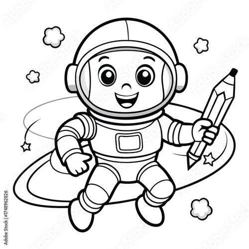 Coloring Page of a Friendly Robot Soaring Through the Cosmos