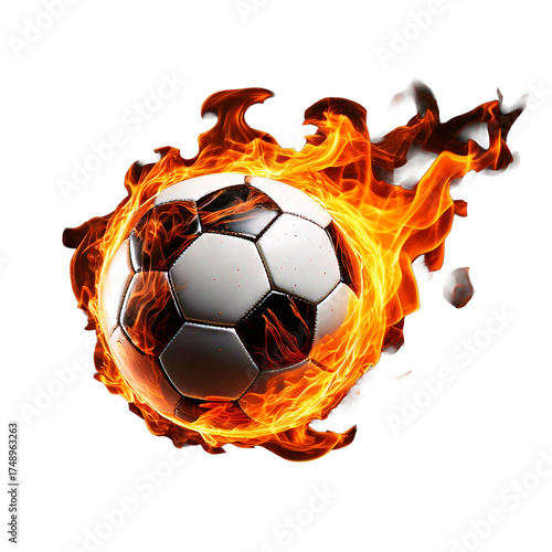  Football or soccer ball with fire tail on Transparent Background