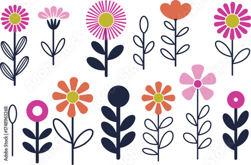 Charming floral pattern with retro flair for vibrant spring designs and crafts