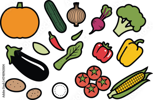 Fresh vegetable assortment for healthy lifestyle recipe illustrations and designs