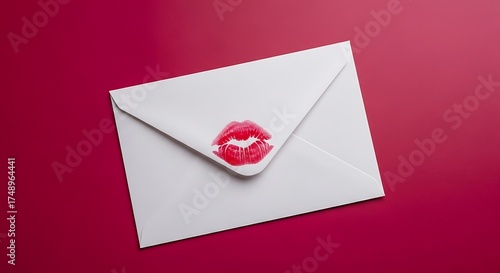 Sealed with a Kiss - Love Letter on Red Background.