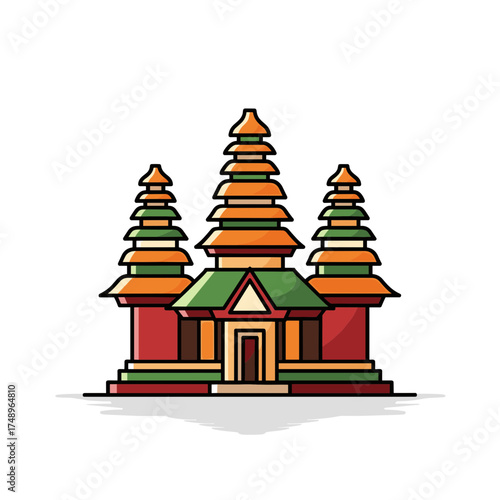 Colorful Multi-tiered Pagoda Temple Vector Illustration: Traditional Asian Architecture