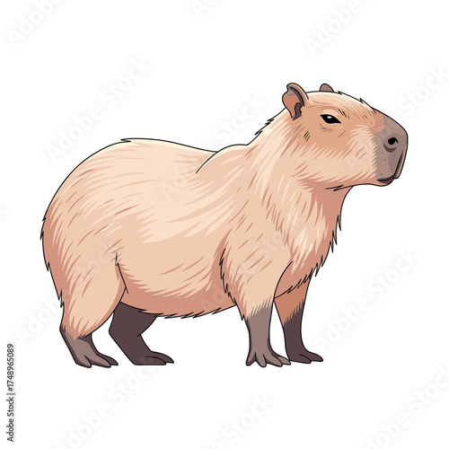 Adorable Capybara full-body illustration, showcasing the world's largest rodent in a natural standing pose.