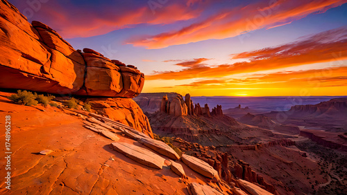 Majestic red rock canyon landscape at sunrise in American Southwest