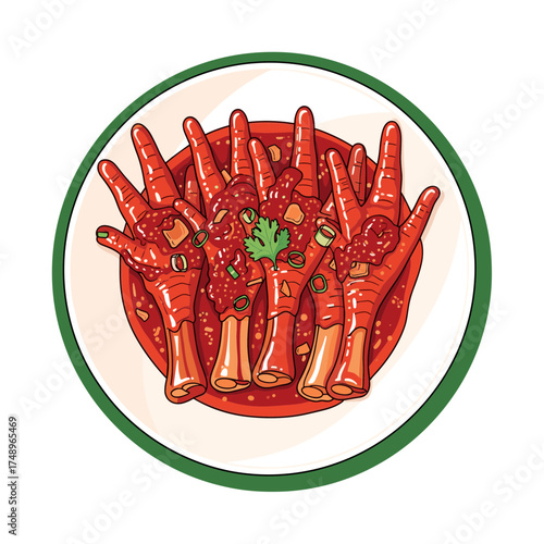 Spicy Chinese Braised Chicken Feet Dim Sum Delicacy Vector Illustration
