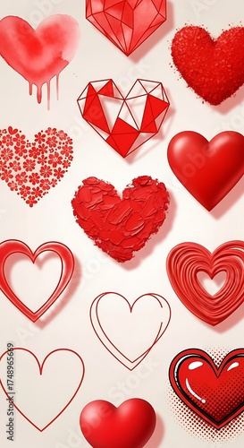 Wallpaper Mural Collection of Red Heart Illustrations for Valentines Day. Torontodigital.ca