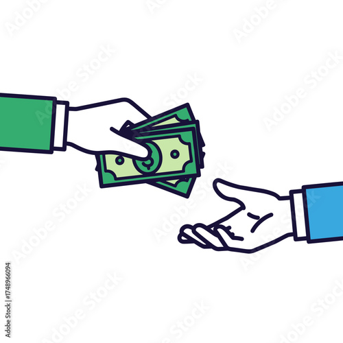 Hand Giving Money Bills to Another Hand as Payment or Transaction Concept