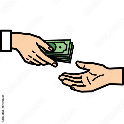 Two Hands Exchanging Money, Giving and Receiving Cash Illustration